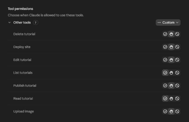 Tool permissions for the connector in claude.ai